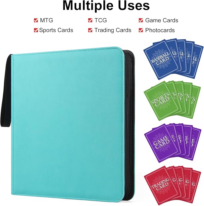 GEAoffice 12 Pocket Card Binder, Ringless Trading Card Collection Binder, Side Loading Pages, Album Folder for MTG, TCG, Game & Sports Cards, Non-PVC, Turquoise