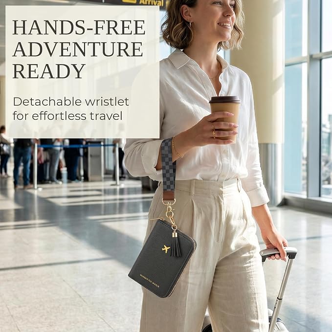 Beautiful Passport Holder And Travel Wallet with Wristlet Strap | All-in-One Organizer for Women Holds up to 4 Passports, w Card Slots and Keychain - RFID Blocking Keeps Documents Safe