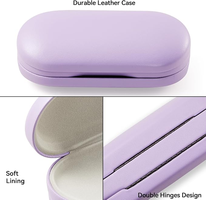 Muf 2 in 1 Contact Lens Case and Glasses Case, Double Sided Design with Mirror, Portable Travel Kit with Tweezer, Remover and Solution Bottle, Purple
