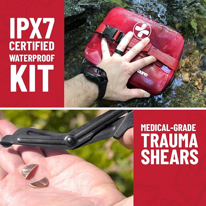 Surviveware 184 Pcs Comprehensive Waterproof Premium Survival First Aid Kit - Medical Emergency Kit for Travel Camping Gear, Home Essentials & Outdoor Emergencies - Survival Kit