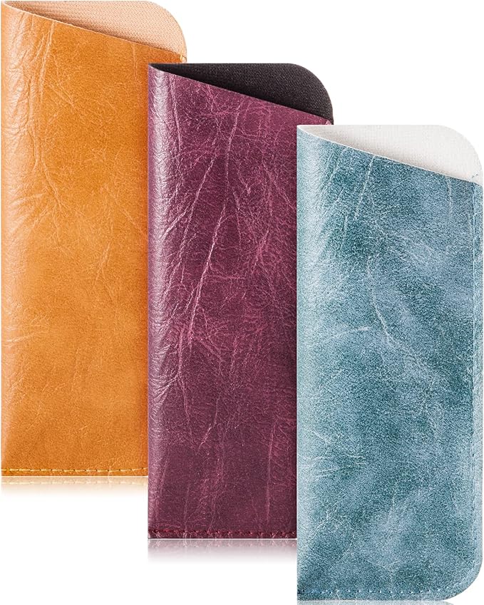 TRIUMPH VISION 3 Pack Reading Glasses Pouch Soft Case Eyeglass Sleeve Slim | Alternative to Bulky Case in bag, Lightweight Lined Padded Protect Optical lens Slip in, Cute Pattern Portable for Daily Use