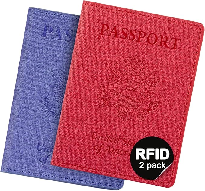 2 Pack Passport Holder For Women Kids, RFID Blocking Passport Wallet Red&Light purple