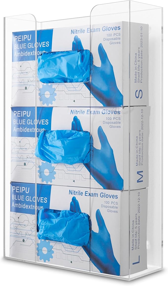 Stock Your Home Triple Acrylic Gloves Dispenser, Tissue Box Shelf, Glove Holder Wall Mount, For Kitchen, Cleaning Closet, Lab, Exam, Office