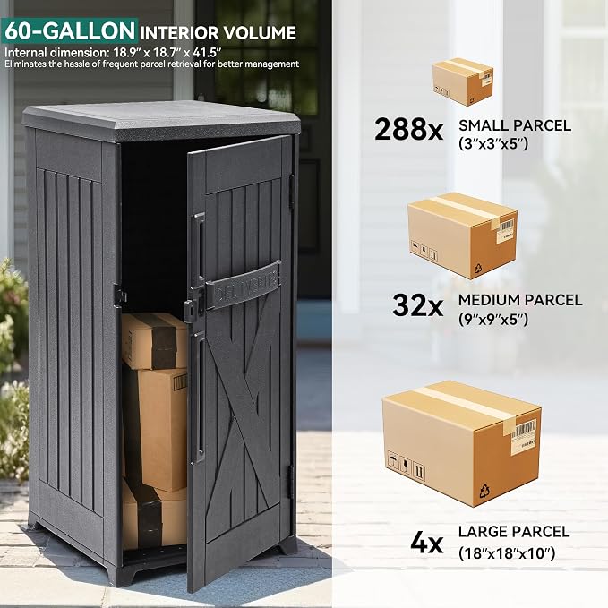 YITAHOME 60 Gallon Large Package Delivery and Storage Box, Double-Wall Resin Outdoor Package Delivery and Waterproof Deck Box for Porch, Curbside, 8.5 Cubic feet, Gray