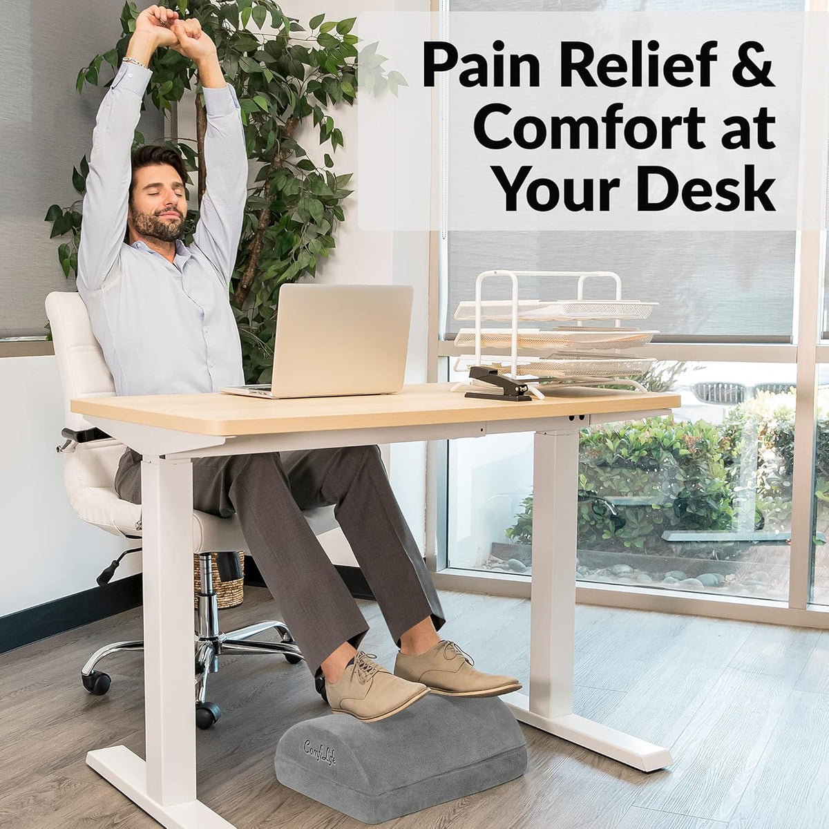 ComfiLife Foot Rest for Under Desk at Work – Adjustable Height Memory Foam Foot Stool for Under Desk, Office Chair & Gaming Chair – Ergonomic Footrest for Back & Hip Pain Relief (Gray)