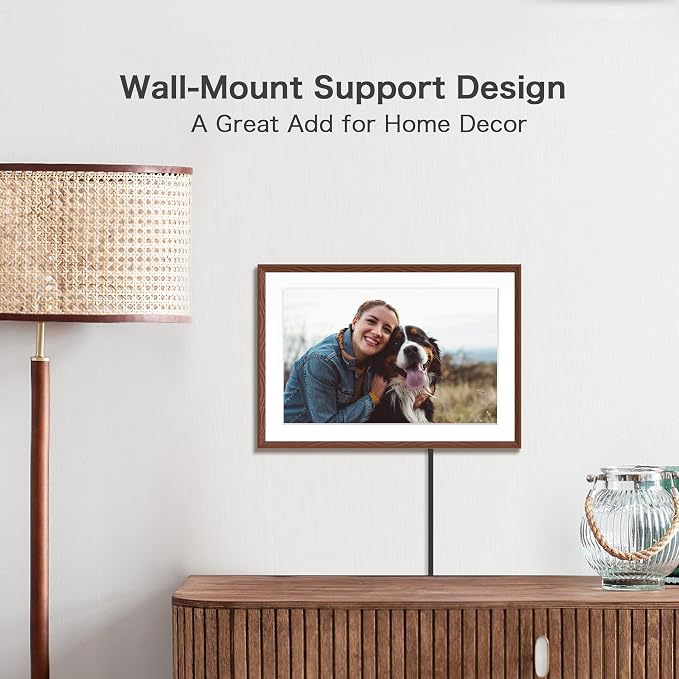 Digital Picture Frame, 10.1'' Frameo Digital Frame Wifi, 32GB Memory, 1280*800 HD Touch Screen Digital Photo Frame, Wall Mountable, Share Instantly, Birthday Gifts for Women, Mom Gift, Chocolate Brown