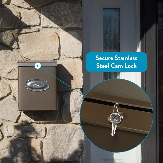 Architectural Mailboxes Designer Galvanized Steel Wall-Mount Mailbox, DVKPBZ0AM, Venetian Bronze, Medium | Galvanized steel build with a concealed lock and key drop box and weather-resistant outdoor construction.