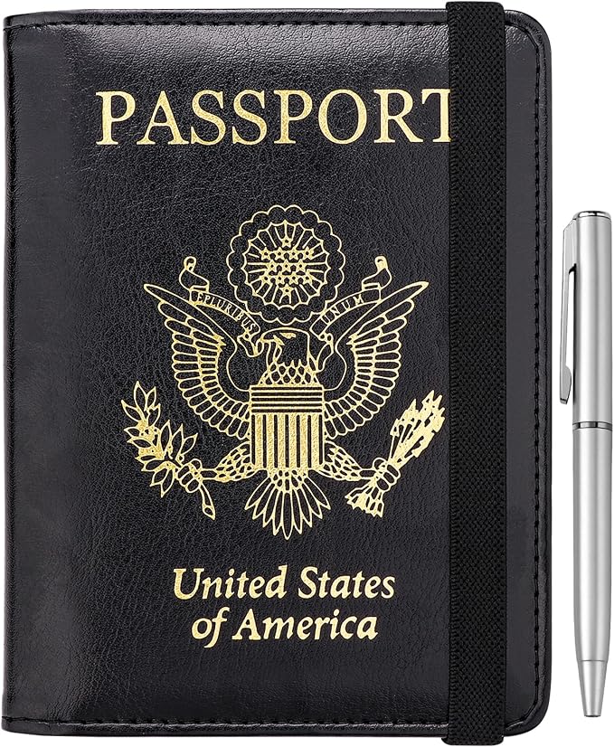 WALNEW Passport Holder for Travel, RFID Passport Cover Wallet for Women Men, PU Leather Passport Book Card Holder Case with Pen, Travelling Essentials for Flying | PU Leather Passport Cover Case with Pen Holder, Travel Must Haves Accessories, Passport ...