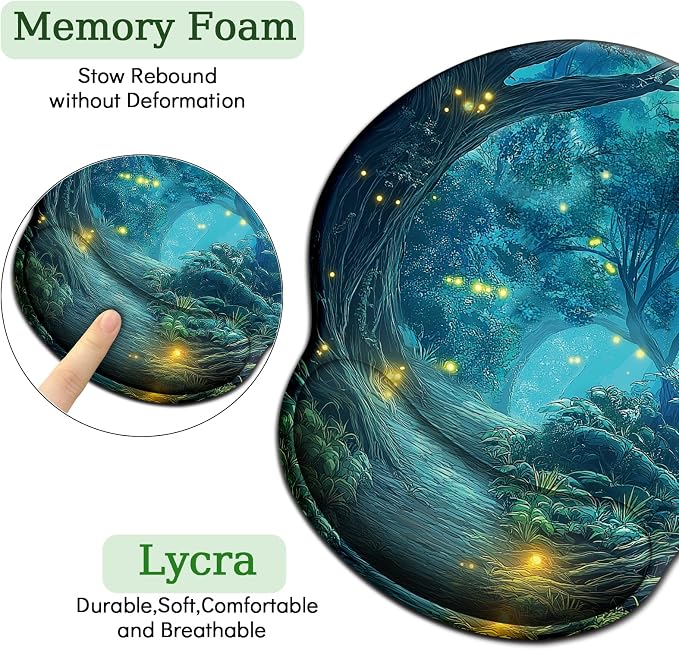 LIMKRIAN Firefly Forest Ergonomic Mouse Pad with Wrist Rest, 9.8 x 8.6in | Comfort Gel Wrist Support Pain Relief, Non-Slip PU Base, Smooth Surface, Mousepad for Computer Office Desk Accessories Decor