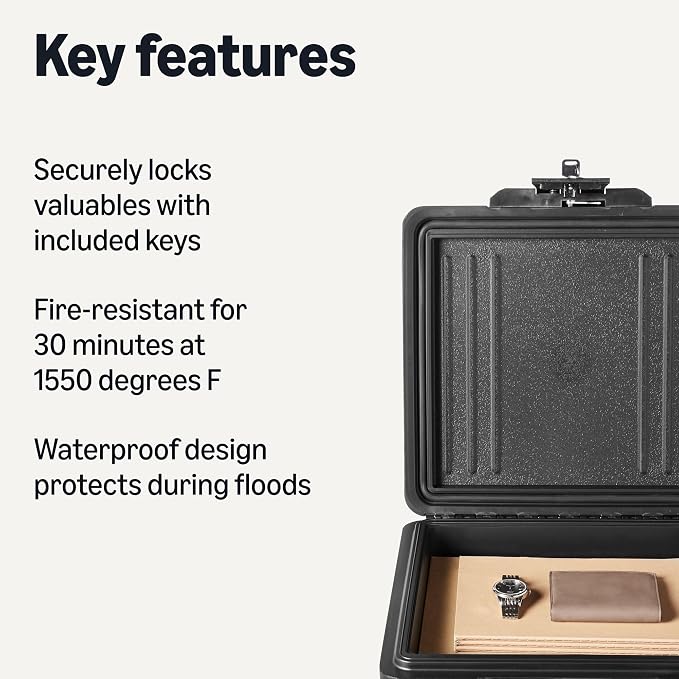 Amazon Basics Fire-Resistant Waterproof Fire Chest with Mechanical Key, Protects During Floods, 0.39 cu. ft, Black