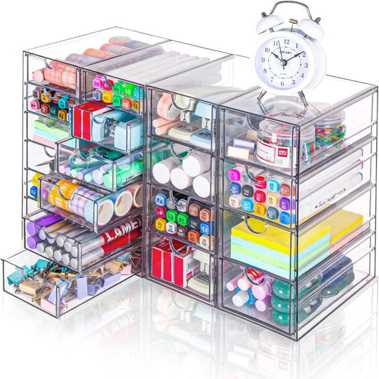 Acrylic Organizer with Drawers | 20 Drawers 4 Sets | Desk Organizer and Storage, Clear Makeup Organization, For Office/Art Supply/Craft Storage and Organization