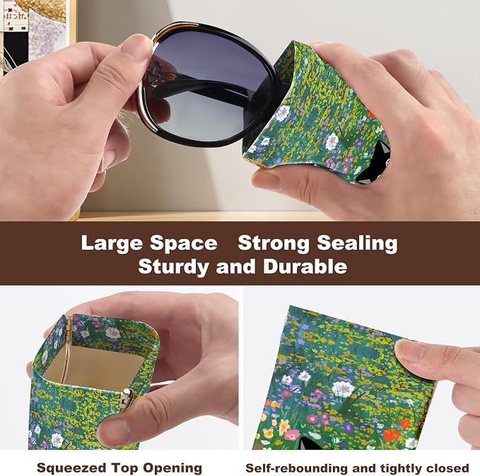 Anikathy 2Pcs Sunglass Eyeglass Glasses Case Soft PU Leather with Cleaning Cloth Cute Glasses Pouch Bag for Men Women Girs