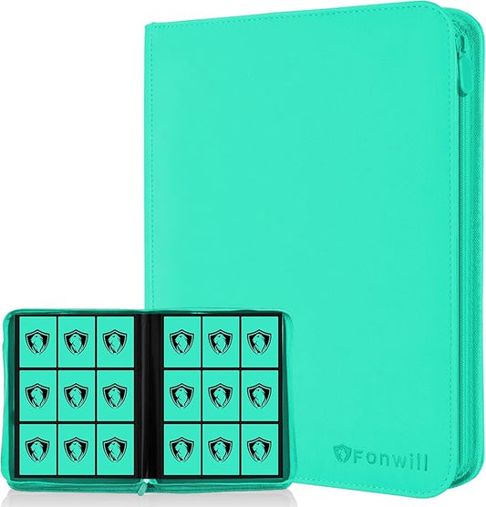 9 Pocket Card Binder, Premium Zip Trading Card Binder, 360 Double Sided Pocket PU Collection Binder, Collector Album, Card Folder for MTG, TCG, Sports Cards, (Cyan)