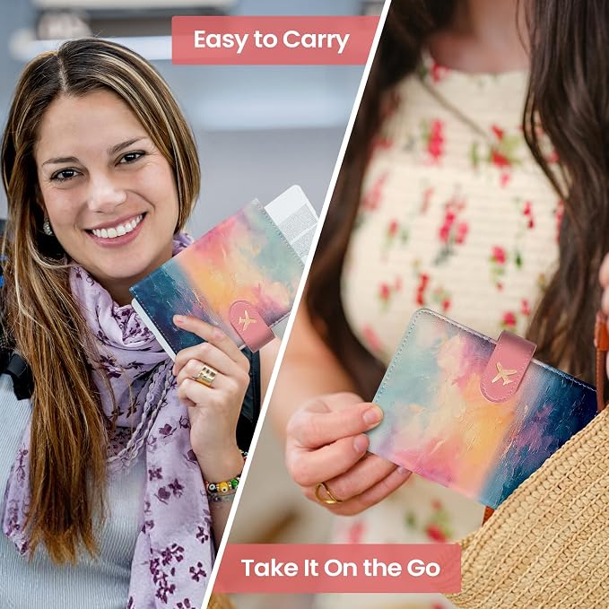 Passport Holder for Travel Essentials, RFID Blocking Leather Cover Wallet with Magnetic Closure, Aesthetic & Cute Passport Book Case for Women and Men - Sunrise (Upgraded with Money Pocket)
