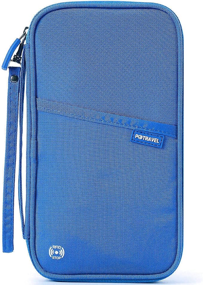 VanFn RFID Travel Passport Wallet, Family Passport Holder, Trip Document Organizer P.Travel Series (Nylon - Blue)