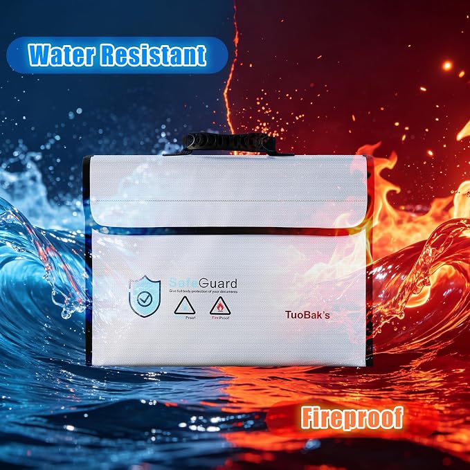 Fireproof Document Bag - Large (17" x 12" x 5.7") Fireproof Waterproof Document Bag,Legal Size Documents and Valuables, Heavy Duty Lightweight Briefcase for Home or Office(Silver）