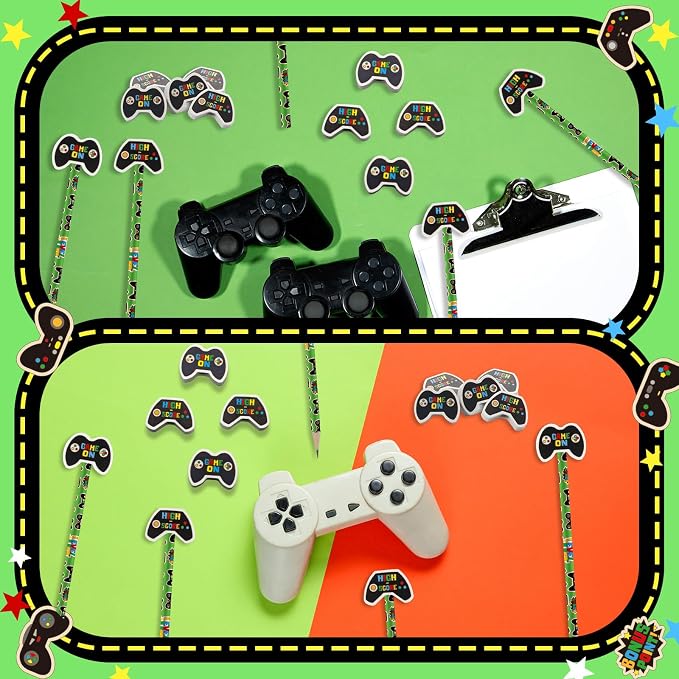 32 Pcs Video Game Pencil Bulk with Eraser Party Favors Gifts Gamer Controllers Pen Goodie Bag Fillers Theme Stationery Set for School Classrooms Exchange Reward Prizes Office School Supplies