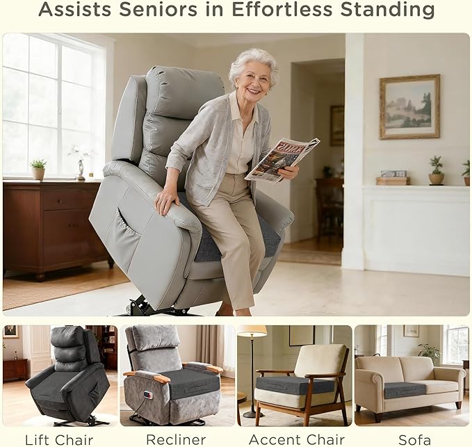 Recliner Cushions for Elderly 20x20x4 Inch Thick Large Recliner Seat Cushion with a Handle Square Non Slip Chair Pads with Washable Cover for Couch Armchair Chairs Dark Grey