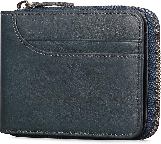 GOIACII Wallets for Men Genuine Leather Front Pocket Wallet RFID Zip Around Bifold Credit Card Holder | RFID