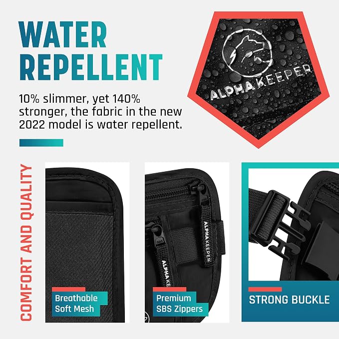 Alpha Keeper Money Belt for Travel Men Women Hidden RFID Passport Holder