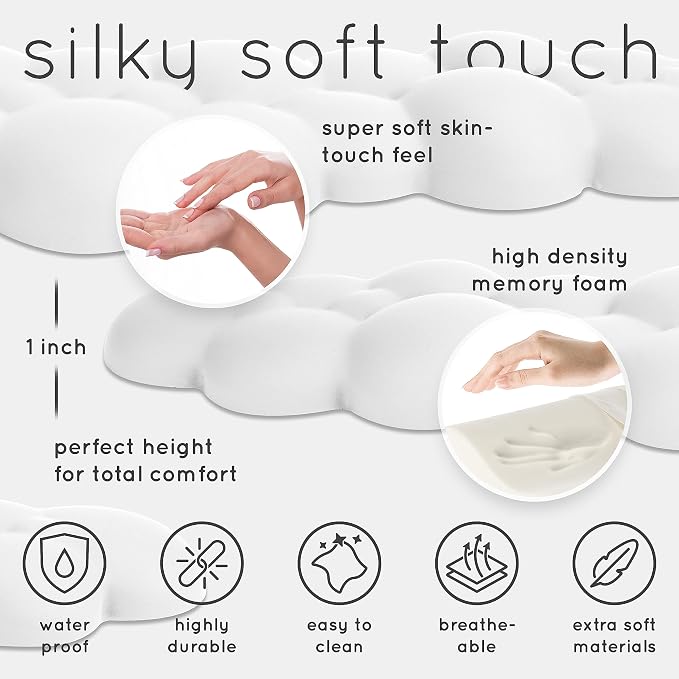 Cloud Keyboard Wrist Rest – Create-ables Qloud Cloud Wrist Rest for Computer Keyboard and Mouse, Ergonomic Memory Foam Wrist Pad with Non-Slip Base, Includes Cloud Mouse Pad – White