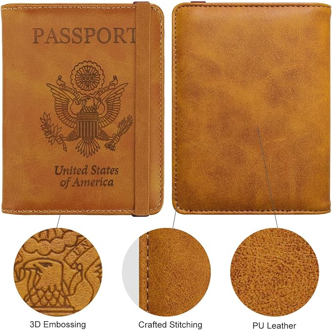 WALNEW Passport Holder for Travel, RFID Passport Wallet, Travel Essentials | PU Leather Passport Cover Case with Pen Holder, Travel Must Haves Accessories, Passport Book Holder for Women Men