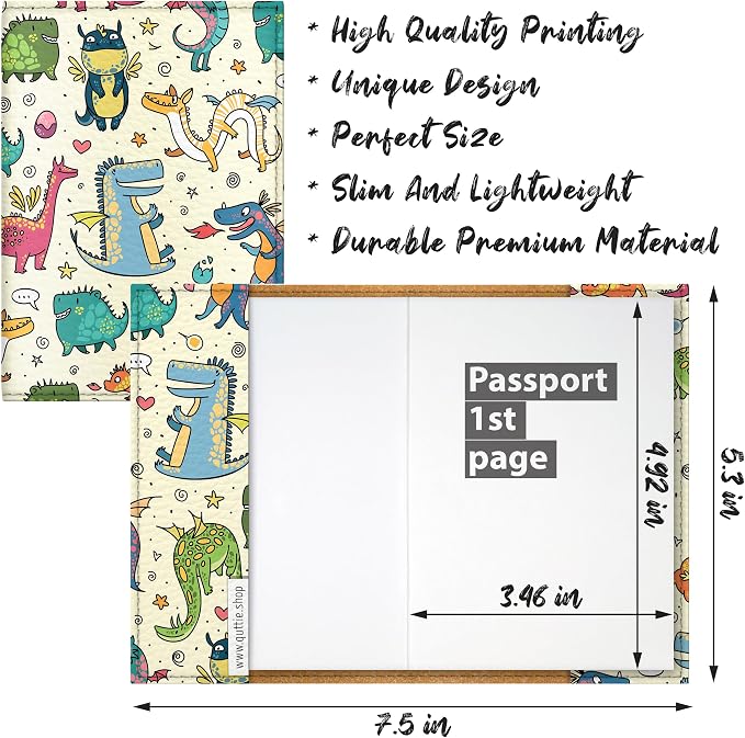 Passport Cover for Kids, Women and Men, Cute Travel Passport Holder (Cute Dragons Pattern)