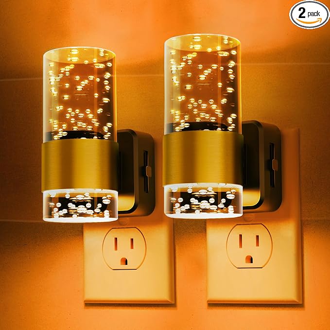L LOHAS LED Night Lights Plug into wall, Amber Night Light with Adjustable Brightness, Plug in NightLight with Auto Light Sensor, Wall Sconce-Style Design Night Light for Bathroom,Hallway, 2 Pack
