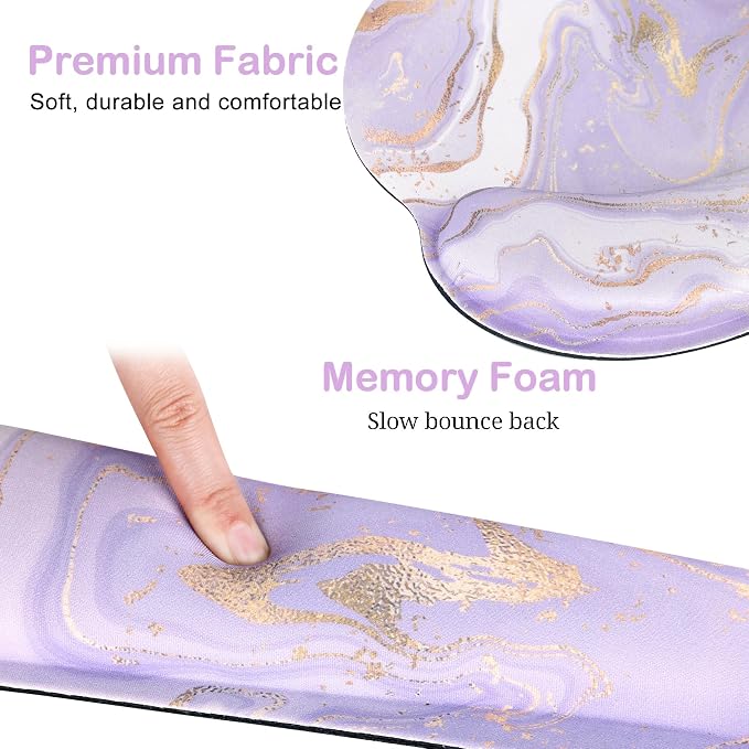 Ergonomic Mouse Pad with Wrist Rest and Keyboard Wrist Rest, Mousepad | Memory Foam Wrist Rest for Computer Keyboard, Pain Relief, Non-Slip Base, Mouse Pad Wrist Support for Gaming, Purple Marble