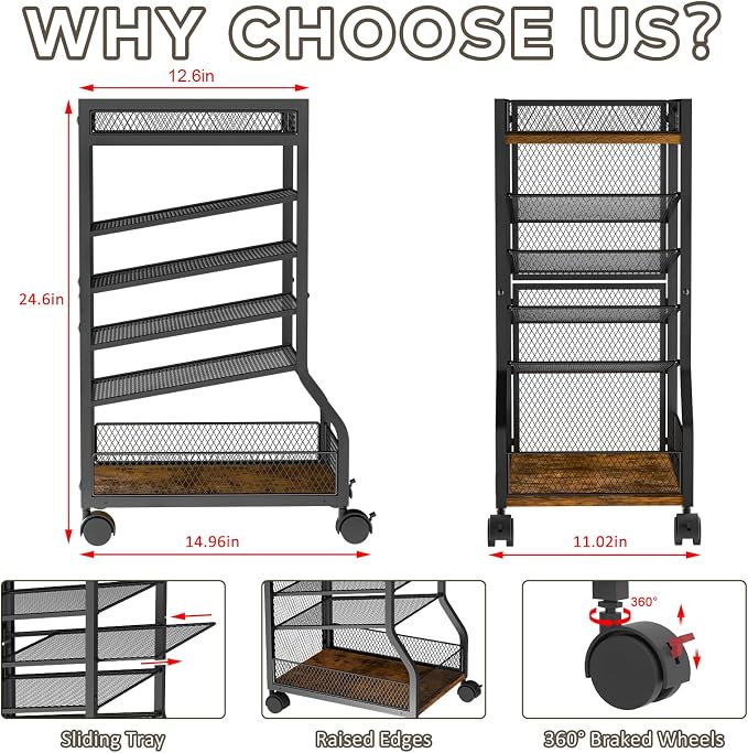 6-Tier Standing File Organizer, Rolling Under Desk Organizer for Office | with Sliding Mesh Paper Letter Trays, Slim Rolling File Cart Under Desk File Holder for Home/Office/Study Organization