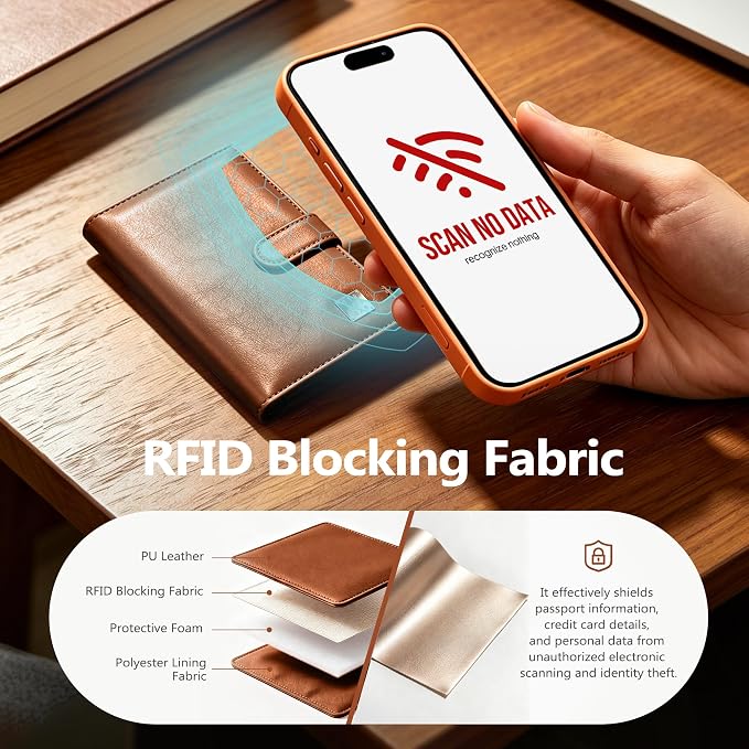 Veki Passport Holder for Travel, RFID Blocking Passport Cover, Light Brown | Passport Wallet, RFID Blocking, PU Leather, Durable Passport Case with Card Holder, Pen Slot, Travel Essentials for Women Men