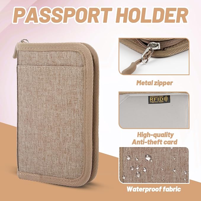 Passport Holder for Travel, RFID Blocking Wallet for Couples Men and Family | Multi-compartment organizer holds passports, cards, tickets, IDs and cash for women, couples and international family travel