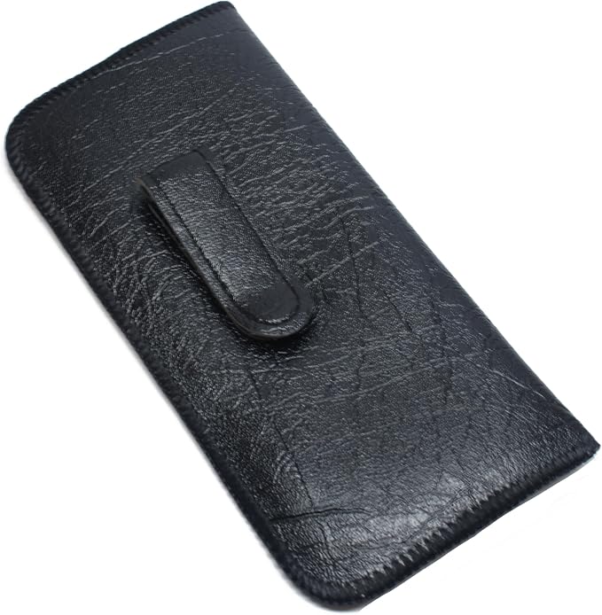 Calabria Soft Slip-In Glasses Case with Pocket Metal Clip Black for Men/Women Synthetic Leather Felt Lining 6.5"x3" - 50PACK