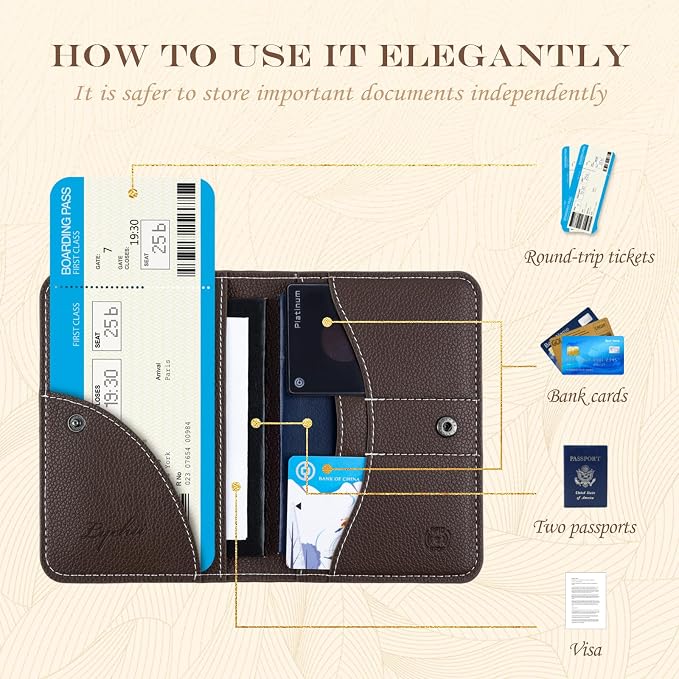 Lychii Passport Holder, RFID Blocking Travel Wallet, Slim Passport Cover | PU Leather Protector Case for Quick TSA Access, Secure Boarding Passes & ID Cards for Men Women, Travel Accessories
