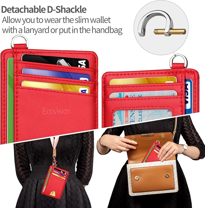 Slim Minimalist Front Pocket Wallet, RFID Blocking Credit Card Holder Wallet with Detachable D-Shackle for Men Women