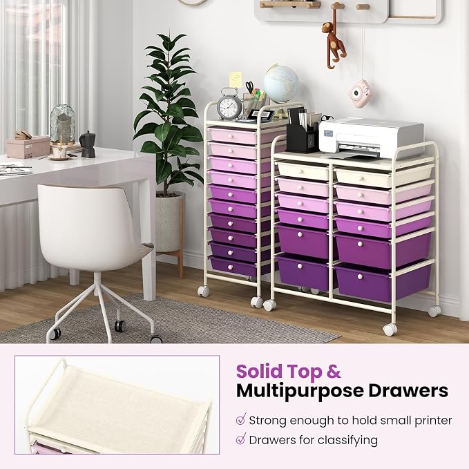 BECOMFORT 12-Drawer Rolling Cart with Drawers, Storage Cart on Wheels, Teacher Classroom Organizers with Metal Frame, Mobile Craft Cart, Trolley Utility Cart for School Office Play Room