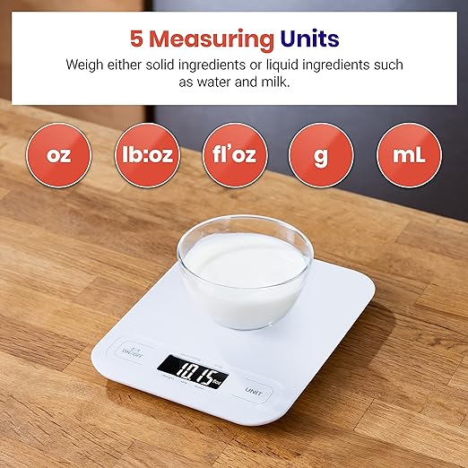 Etekcity Food Kitchen Scale, Digital Grams and Ounces, Large | Tare function, ideal for baking, weight loss, keto, meal prep, packages, liquids and jewelry, White