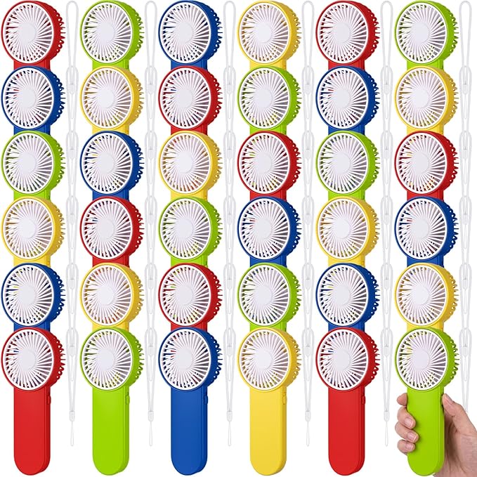 Sumind 36 Pcs Small Personal Portable Fan Mini Handheld Bulk 1 Speed Electric Cute Battery Powered for Neck Lash Makeup Women Men Travel Camping Indoor Outdoor Summer (Red,Green,Yellow,Blue)