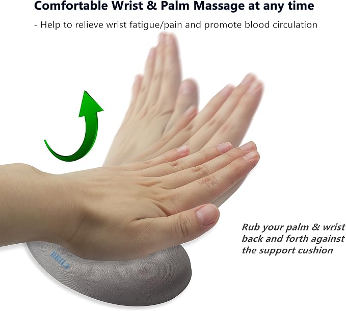 BRILA Ergonomic Memory Foam Mouse Wrist Rest Support Pad Cushion for Computer, Laptop, Office Work, PC Gaming - Massage Holes Design - Wrist Pain Relief (Grey Mouse Wrist Rest)