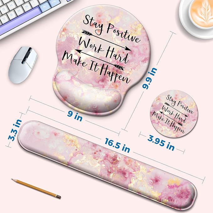 Mouse Pad and Keyboard Wrist Rest Support,Ergonomic Mouse Pad Set | Mousepad With Coaster and Non-Slip PU Base,Pain Relief for Desk Desktop Gaming, Computer,Office -Beach