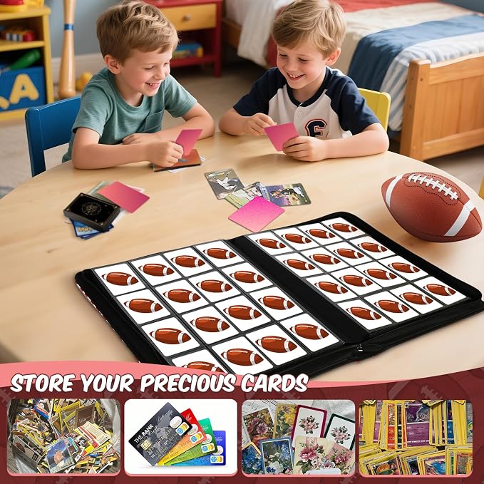 Football Card Binder 16 Pocket, Premium 1000+ Cards PU Cover Trading Sports Card Binder Side Loading Card Holder Collection Album Folders