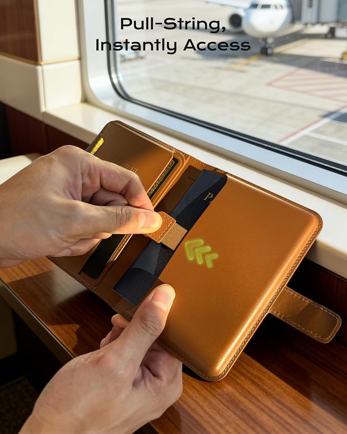 Stouchi AirTag Passport Holder with Pull Strap, RFID Blocking Magnetic Case | Patented 1-sec Pull Strap; Detachable Magnetic Card Wallet; Zero-rattle AirTag Slot; Certified RFID Blocking; Ultra-slim