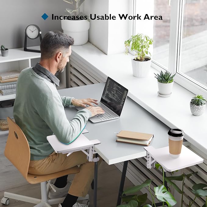 BONTEC Ergonomic Desk Extender Tray, 9.5"x9.1" Table Mount Arm Wrist Rest Shelf, 90° Foldable Elbow Support, Clamp on Computer Arm Rest for Desk, Office & Home Use, Durable & Easy to Install | 90°Foldable Elbow Support, Table Mount Arm, Clamp on Comput...