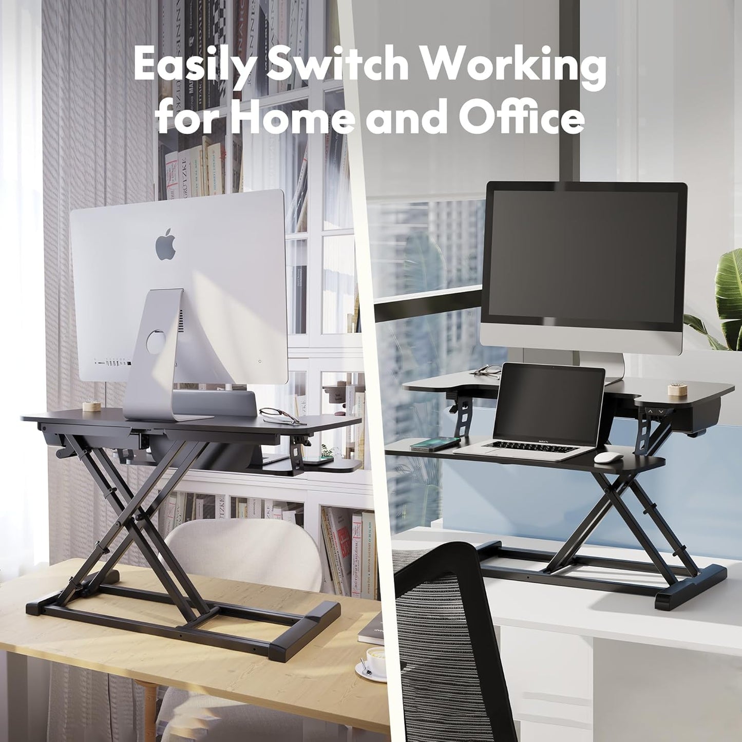 FLEXISPOT Motorized Standing Desk Converter 32" Black Electric Height Adjustable Stand up Desk Riser with Quick Release Keyboard Tray