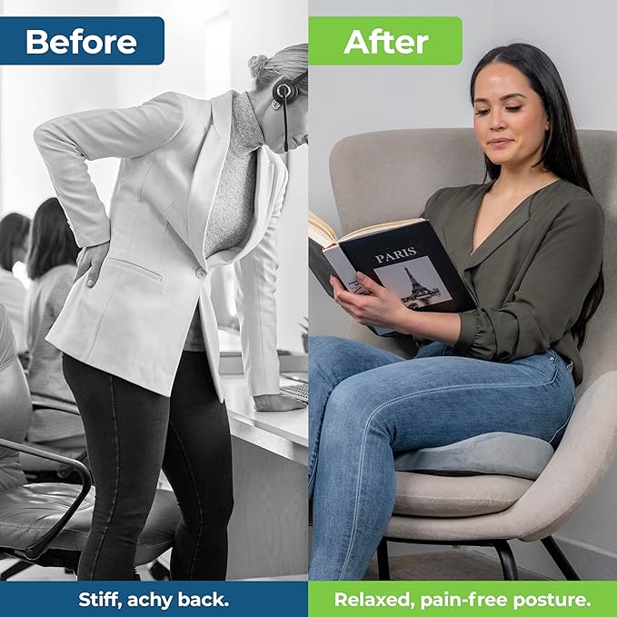 LuminaRest® Gel Seat Cushion for Long Sitting | Premium CertiPUR-US® Certified Memory Foam | Ergonomic Office Chair Cushion for Tailbone & Coccyx Pain Relief, Sciatica & Back Support (Gray)