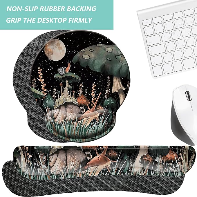 Keyboard Wrist Rest Pad Mouse Pad with Wrist Support Set of 3, Mousepad with Non-Slip Rubber Base, Ergonomic Memory Foam Mouse Wrist Cushion Support for Home Office Laptop Computer Gaming, Snail