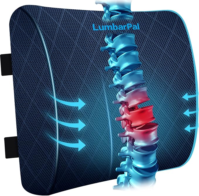 Lumbar Support Pillow for Office Chair, Back Support, Memory Foam, Blue | Improve Sitting Posture & Back Pain Relief. Lumbar Pillow Fits Office, Gaming & Car Chairs with Adjustable Dual Straps