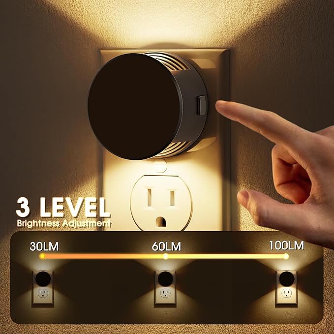 Briignite Night Lights Plug into Wall [2 Pack], Dusk to Dawn Sensor Nightlight, Brightness Adjustable, 3000K Soft White, Dimmable Plug in Night Light for Bedroom, Hallway, Stairs, Kitchen