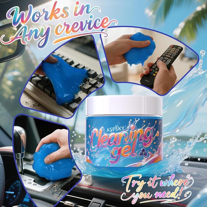 ASFSKY Car Cleaning Gel, Blueberry | Cleaning Putty for Car Interior, Keyboard Dust Remover, Universal Cleaning Gel, Blue, 1 Pack