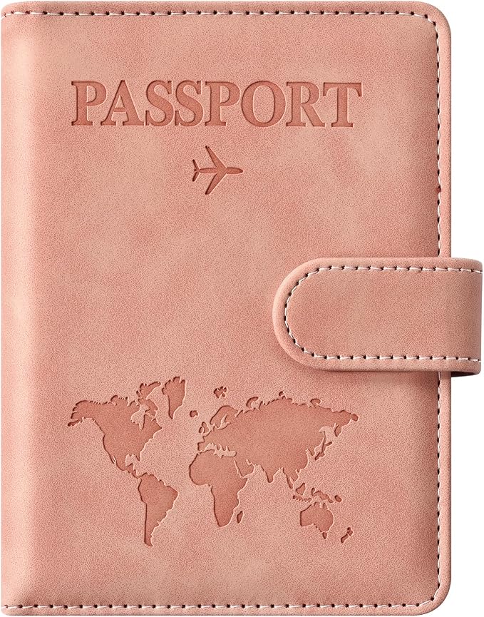 Eoehro Passport Holder for Travel Essentials, Passport Wallet Cover Case for Travel Must Haves Accessories,Passport Book Holders for Women and Men(light pink)